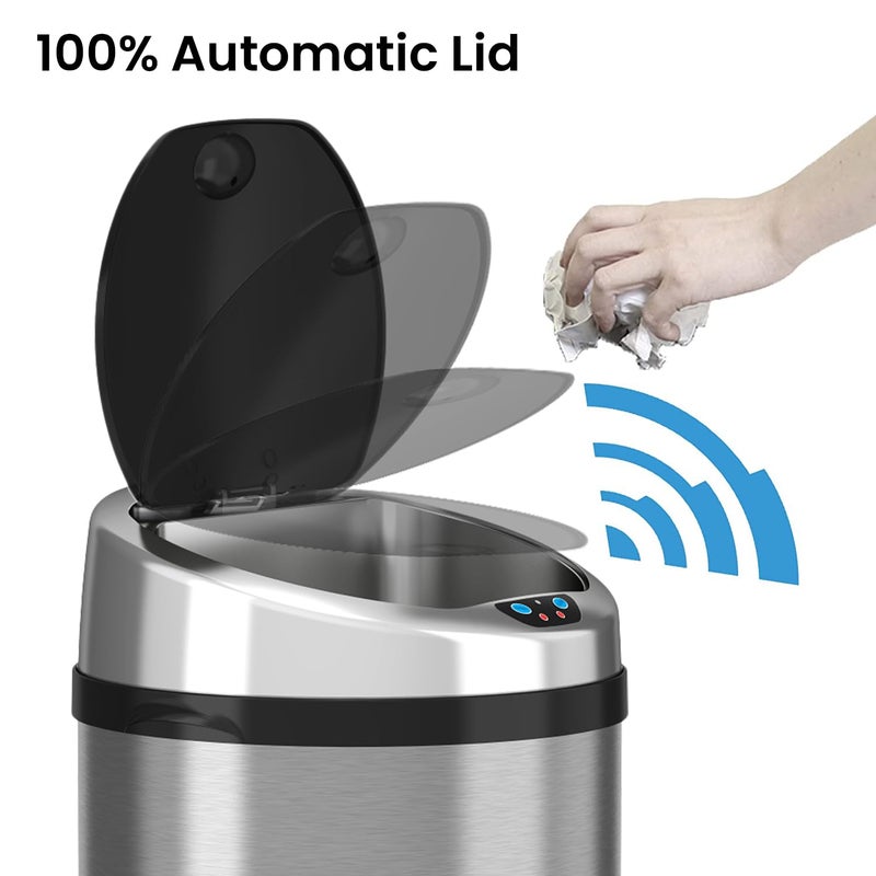 iTouchless 8 Gallon Touchless Kitchen Trash Odor Control System, Stainless Steel, Round Garbage Bin for Home or Office, Sensor Can, 08 Gallon - Image 2